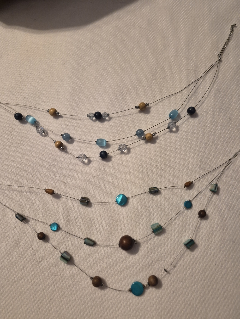 Layered Multi-Strand Beaded Necklace in Blue, Turquoise and Brown